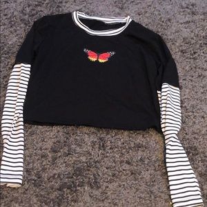 Black and white sleeve crop top with butterfly